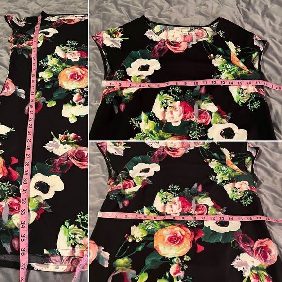Merona Bright Casual Floral Shift Dress Black Pink Multi 6 - Picture 9 of 9